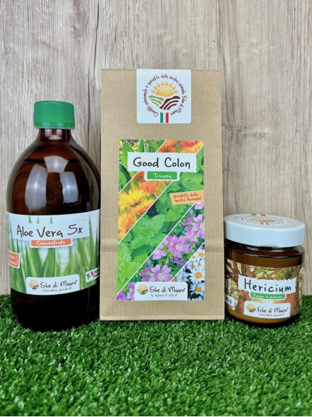 Pacchetto Intestino felice, con aloe vera 5x, tisana good colon e fungho hericium in polvere