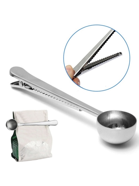 Cucchiaio per dosare caffè e tisane, con molletta chiudi sacchetti