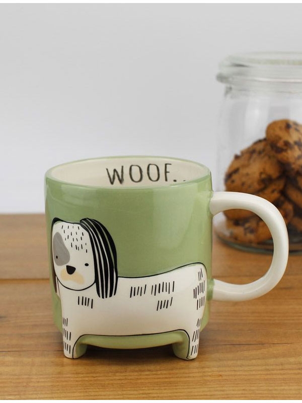 Mug en céramique avec un chien, couleur verte