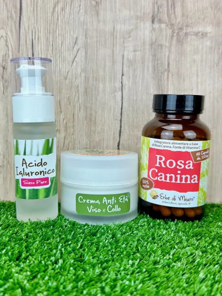 Pacchetto anti-Età, roca canina vitamina c, acido ialuronico e crema anti età