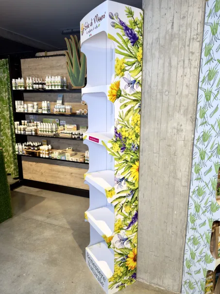 Espositore da terra in cartone per cosmetici, integratori, Infusi